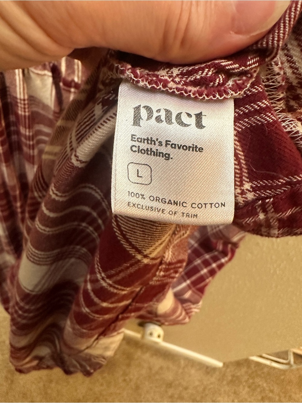 NWT Pact 100% Organic Cotton Lightweight Plaid Flannel V-Neck Midi Dress Red L - Picture 7 of 8